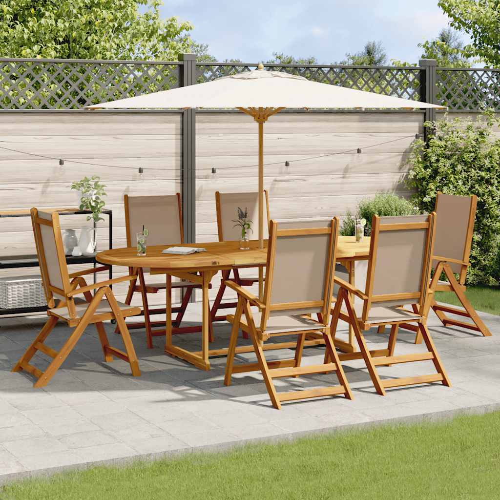 7 Pcs conjunto de jantar para jardim acácia maciça e textilene