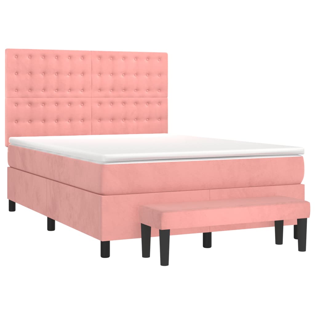 Cama com molas/colchão 140x190 cm veludo rosa
