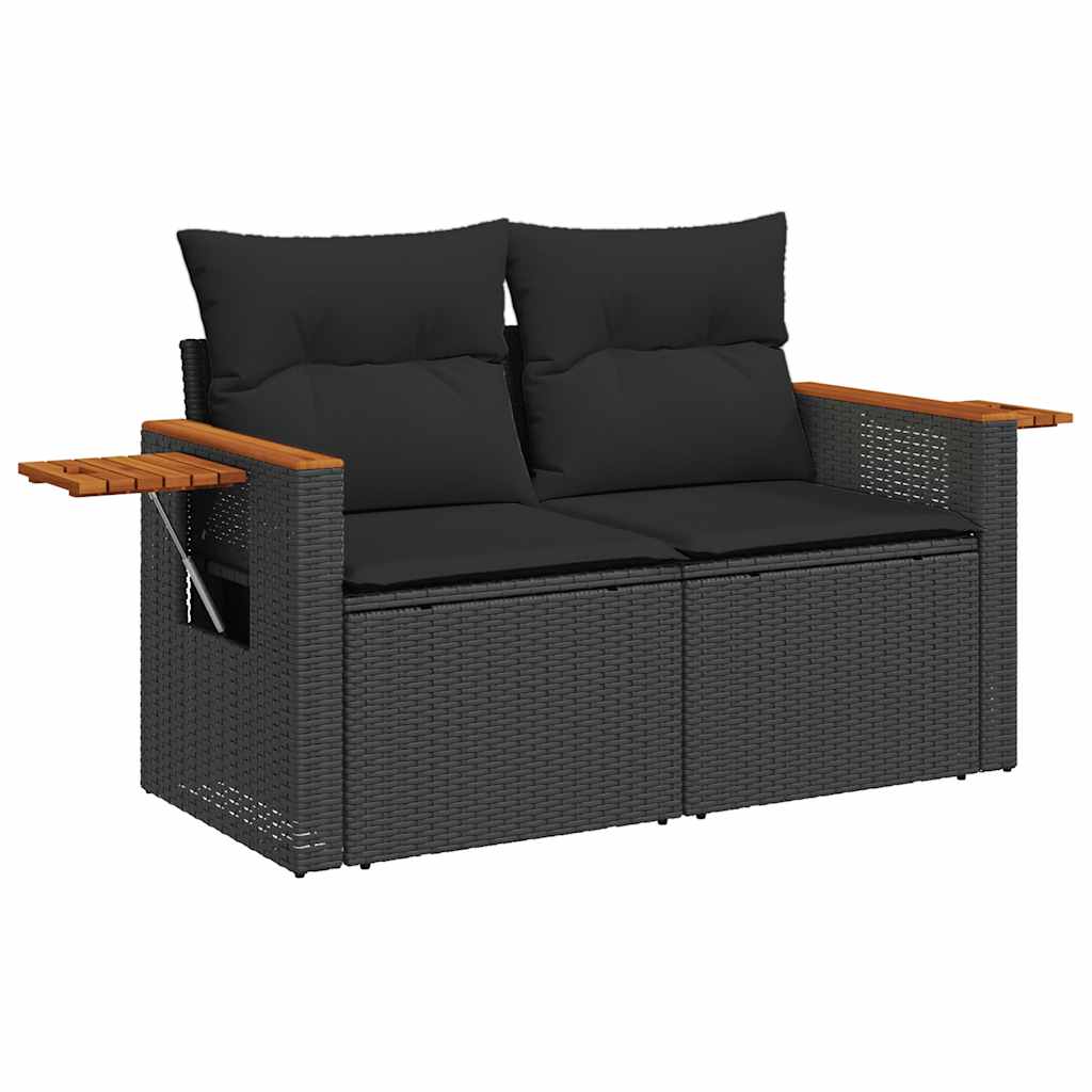 6 Pcs conjunto sofás de jardim c/ almofadões vime PE preto
