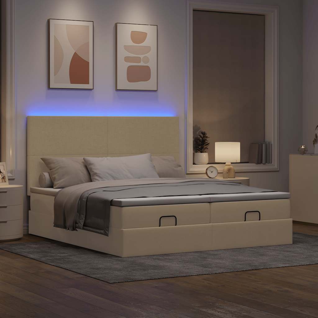 Estrutura de cama otomana com colchões tecido creme 180x200cm