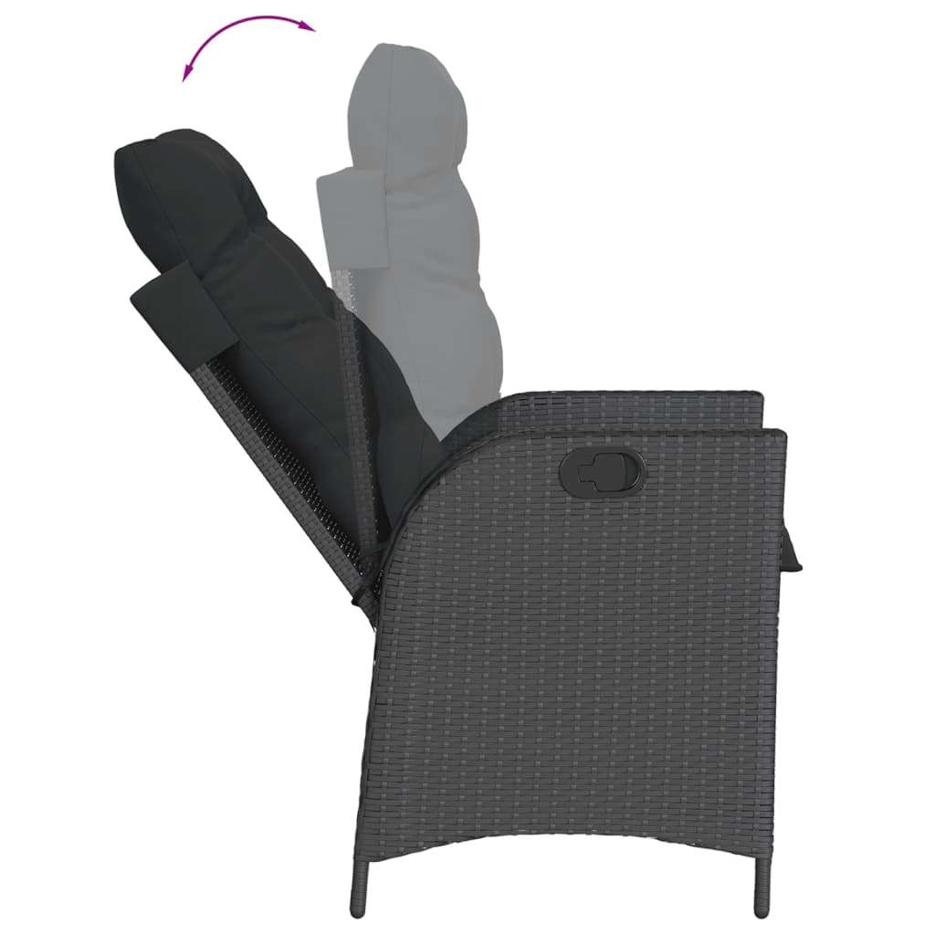 5 Pcs conjunto de jantar p/ jardim c/ almofadões vime PE preto