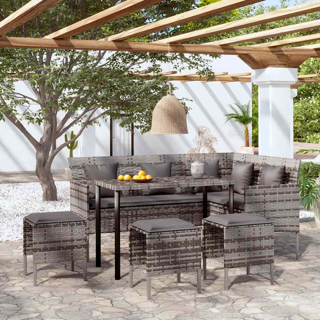 5 Pcs conjunto sofás formato l c/ almofadões vime PE cinzento