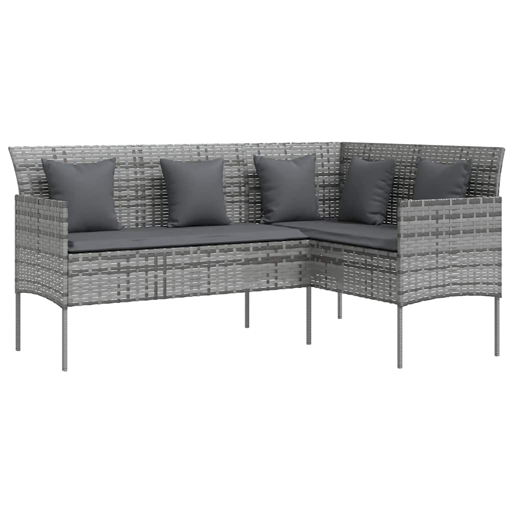 5 Pcs conjunto sofás formato l c/ almofadões vime PE cinzento