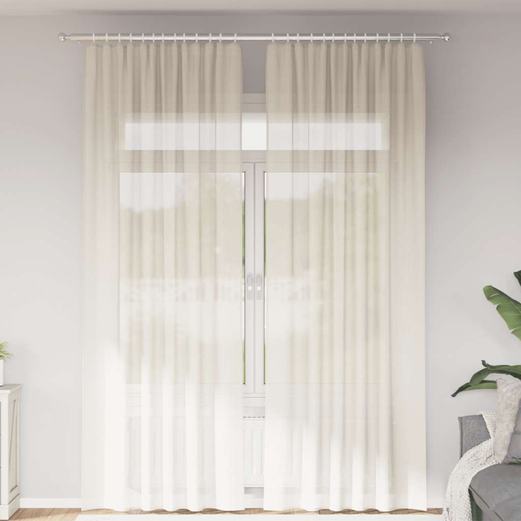 Cortinas de voile com bolsos para varão 2 pcs creme