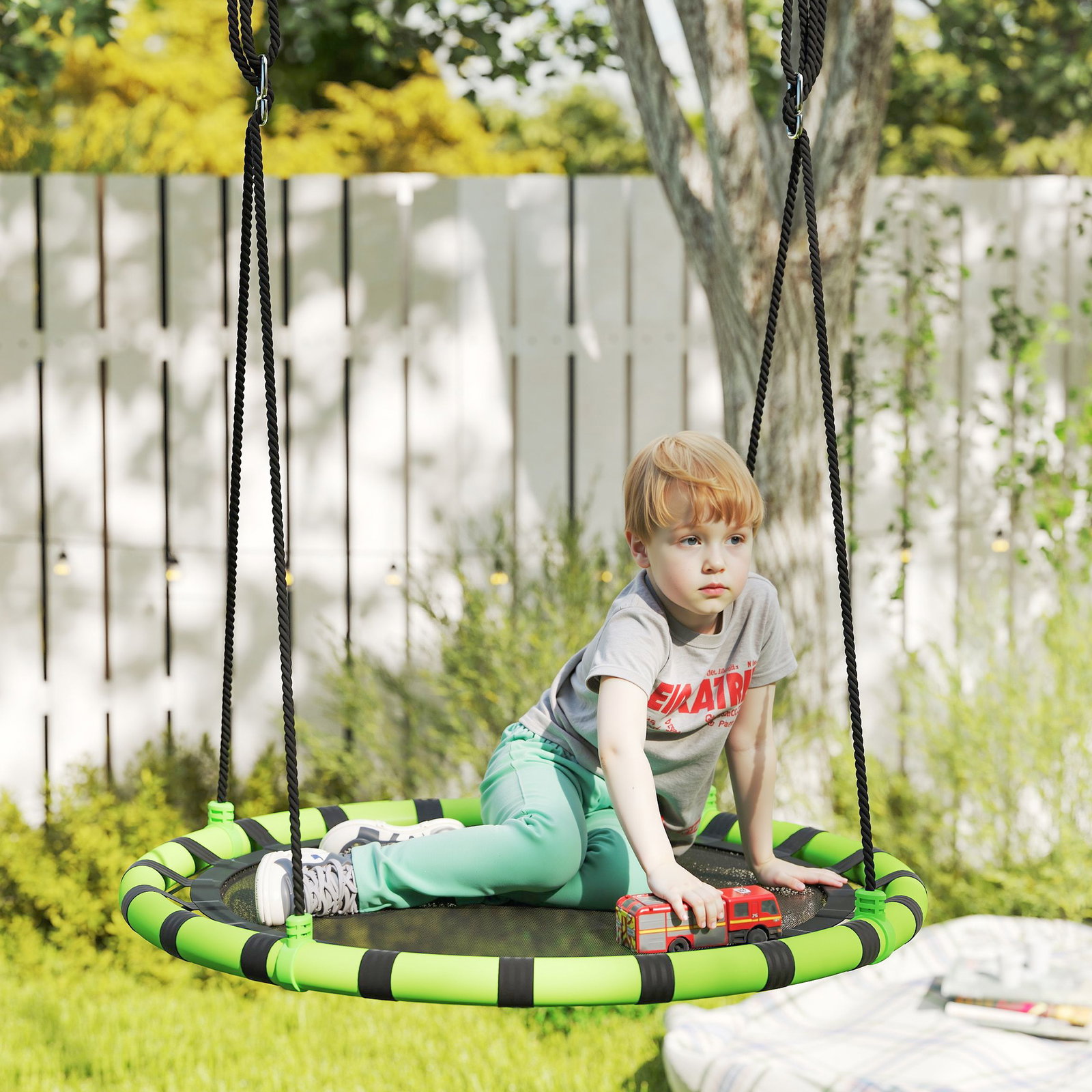 Baloiço para crianças redondo baloiço de jardim infantil ajustável impermeável carga 150kg ø100x180 cm preto e verde