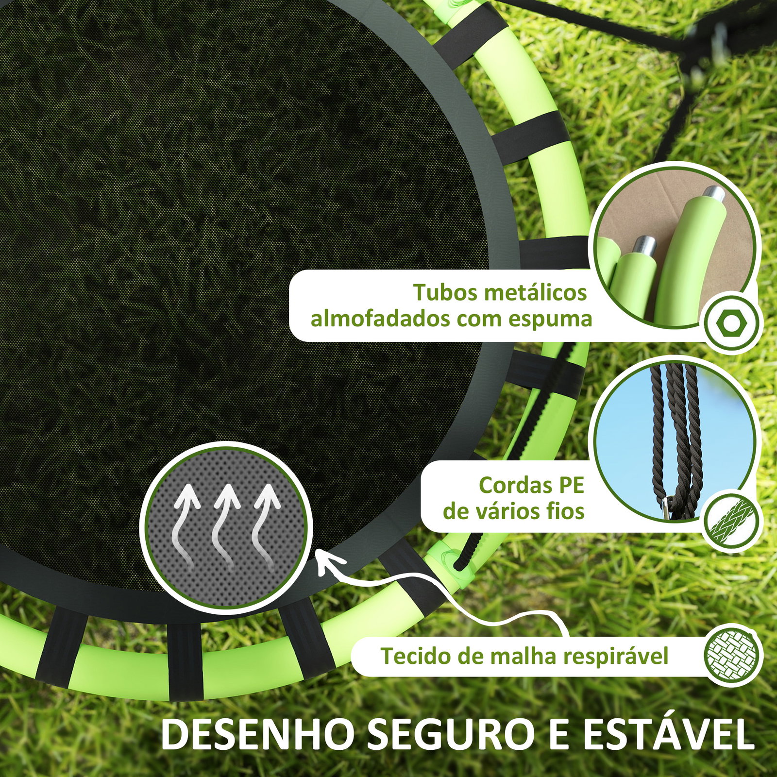 Baloiço para crianças redondo baloiço de jardim infantil ajustável impermeável carga 150kg ø100x180 cm preto e verde