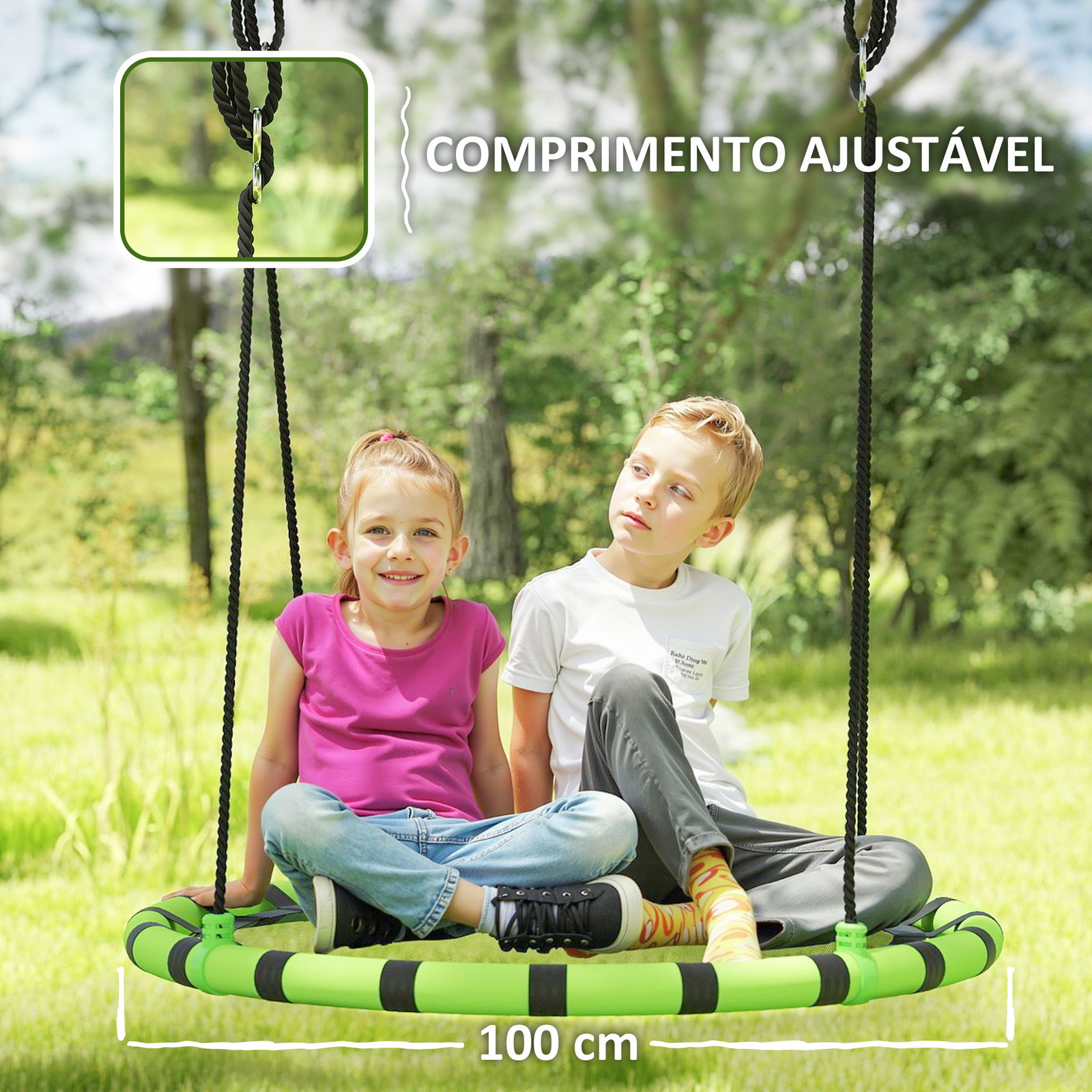 Baloiço para crianças redondo baloiço de jardim infantil ajustável impermeável carga 150kg ø100x180 cm preto e verde
