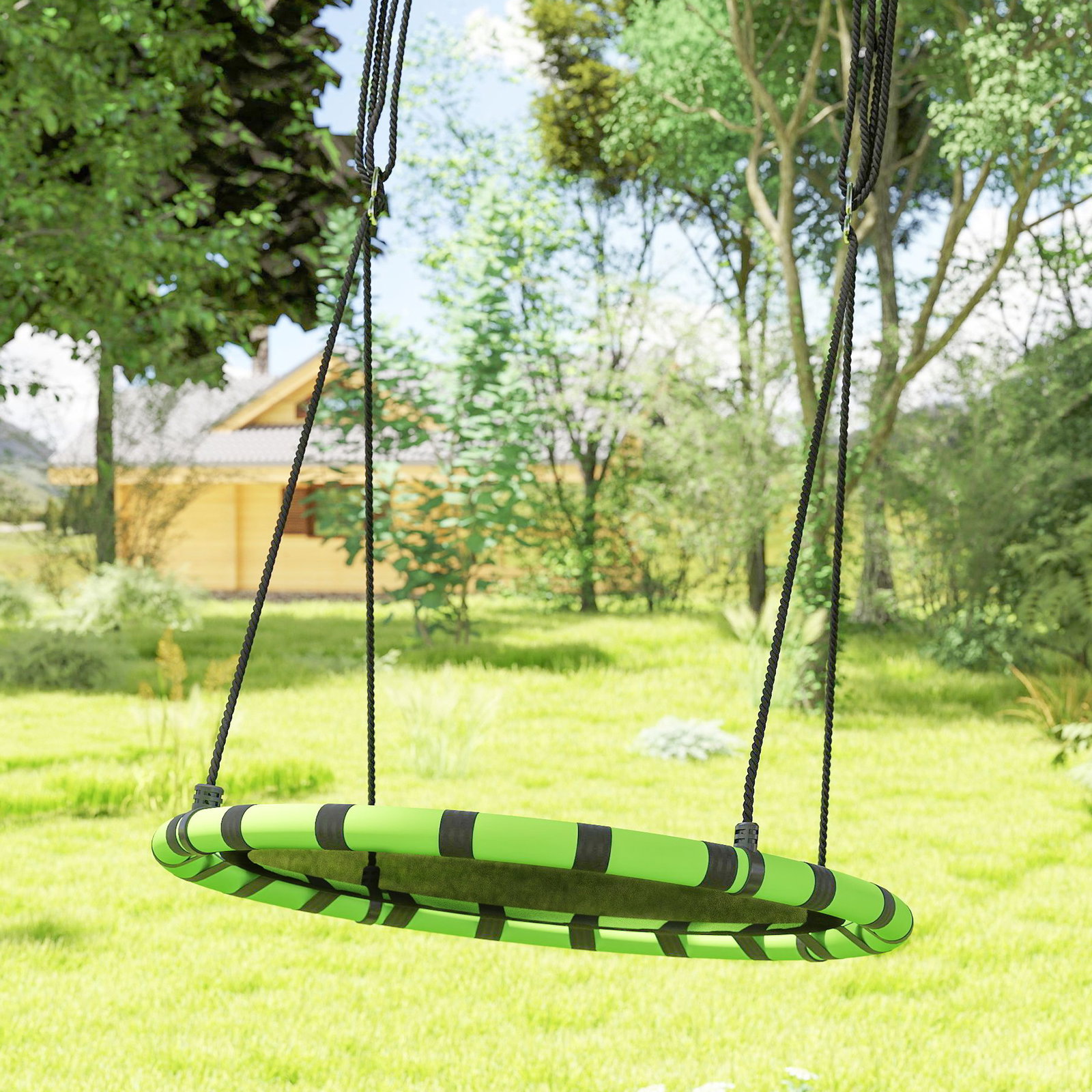 Baloiço para crianças redondo baloiço de jardim infantil ajustável impermeável carga 150kg ø100x180 cm preto e verde