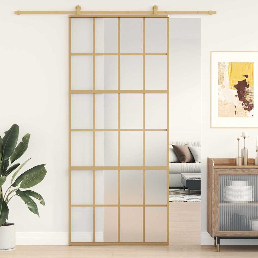 Porta deslizante 90x205 cm vidro esg fosco/alumínio dourado