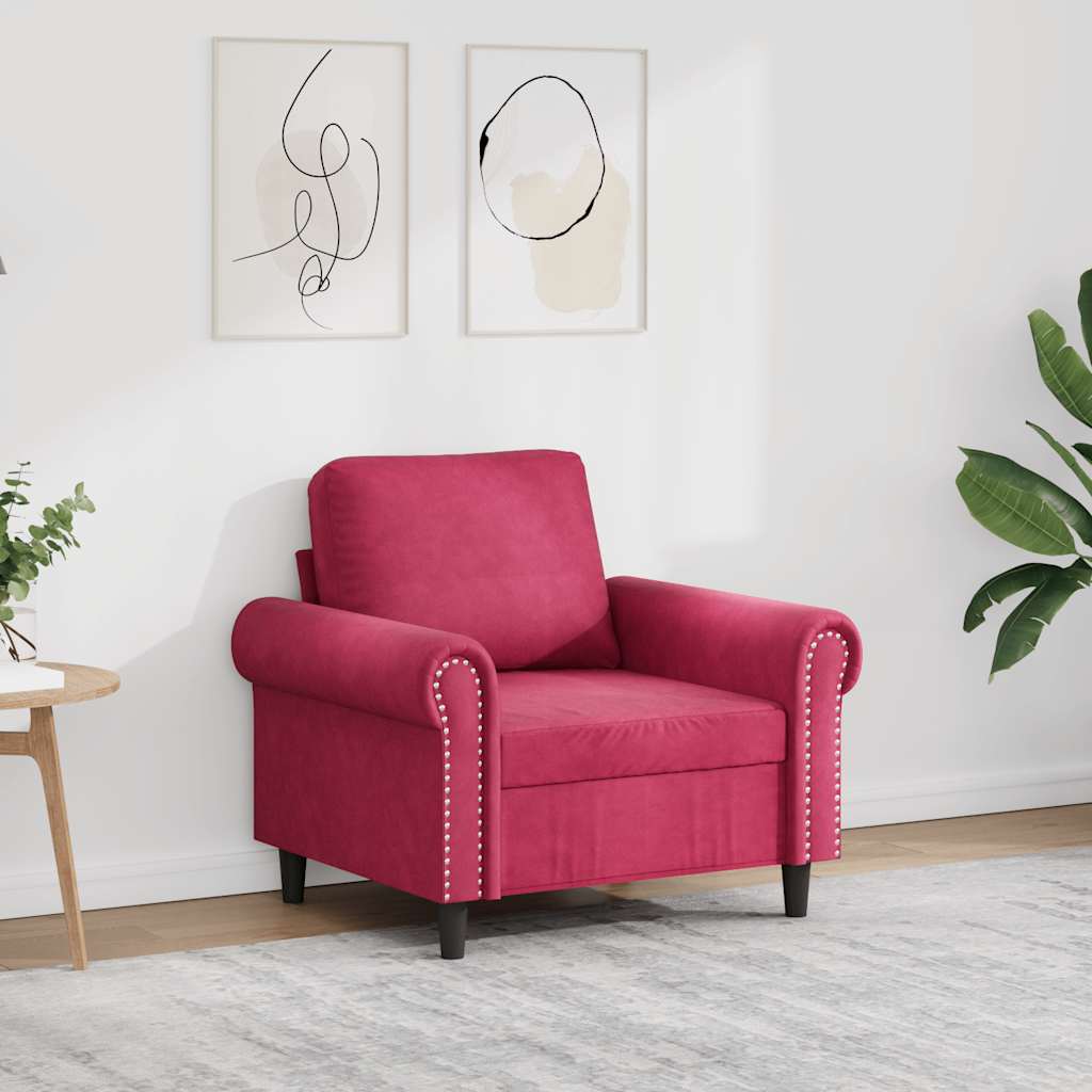 Poltrona 60 cm veludo vermelho-tinto