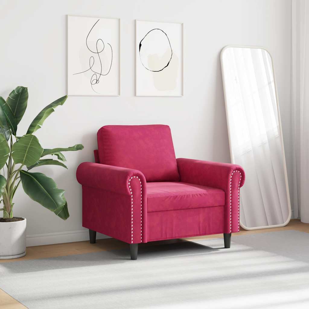 Poltrona 60 cm veludo vermelho-tinto