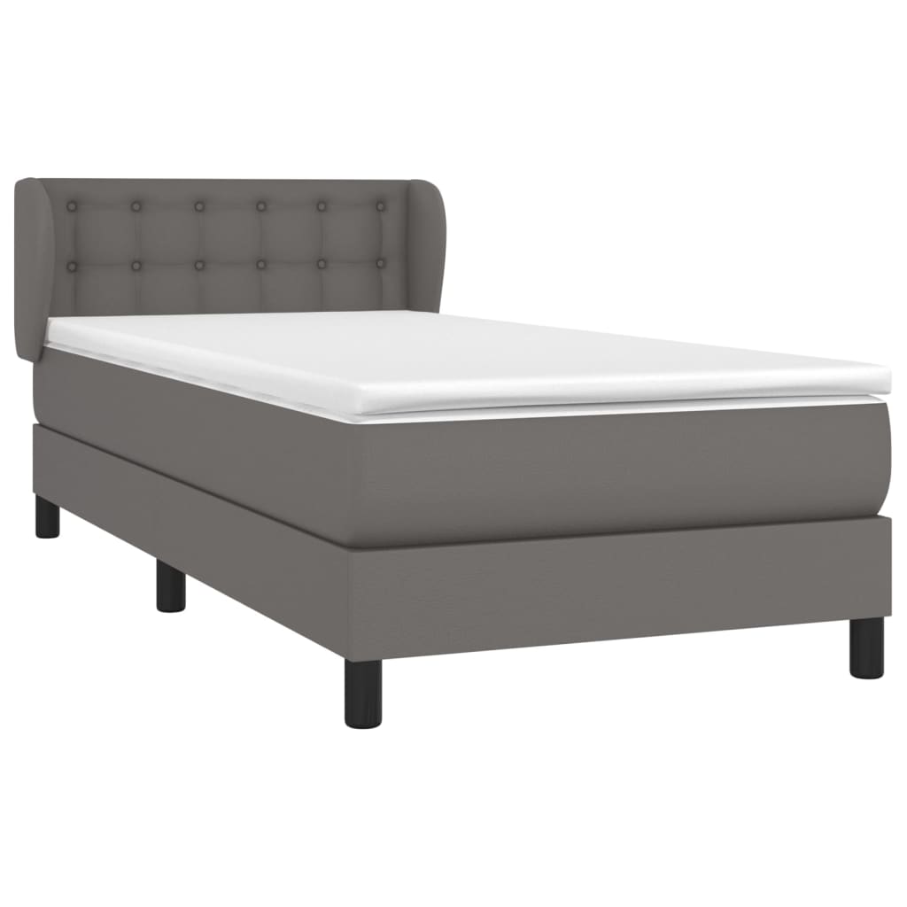 Cama com molas/colchão 100x200 cm couro artificial cinzento