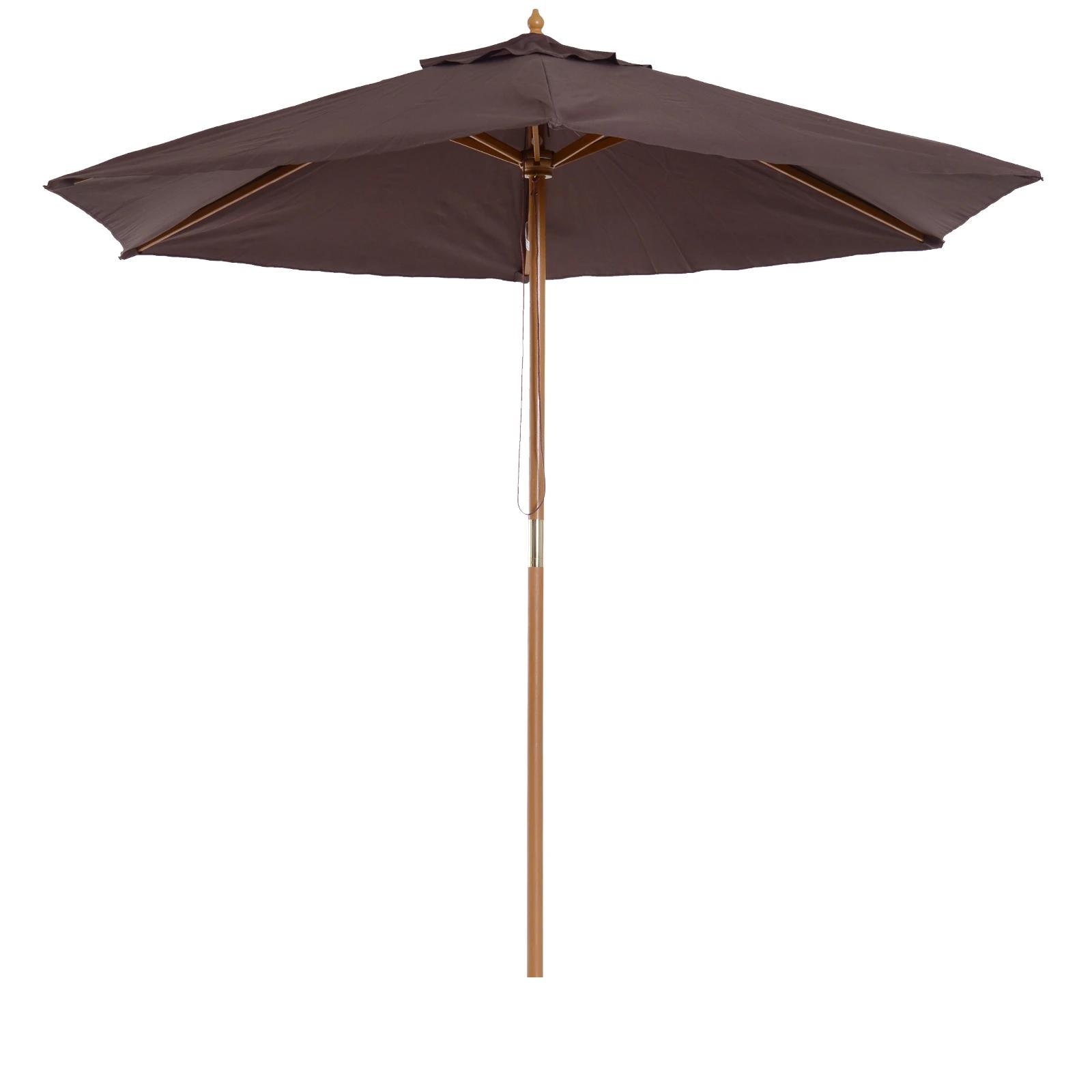 Chapéu de sol ø250x230cm chapéu de sol com mastro de madeira com 6 hastes sistema de polia com fixação para jardim pátio terraço marrom
