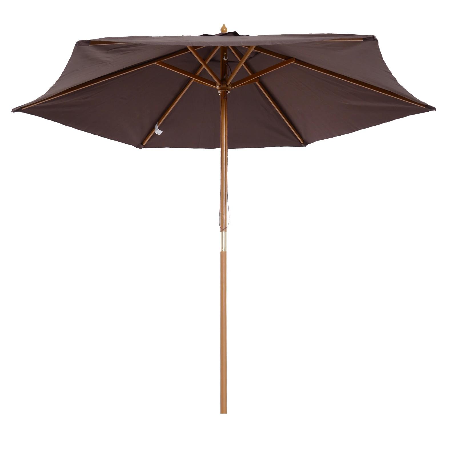 Chapéu de sol ø250x230cm chapéu de sol com mastro de madeira com 6 hastes sistema de polia com fixação para jardim pátio terraço marrom