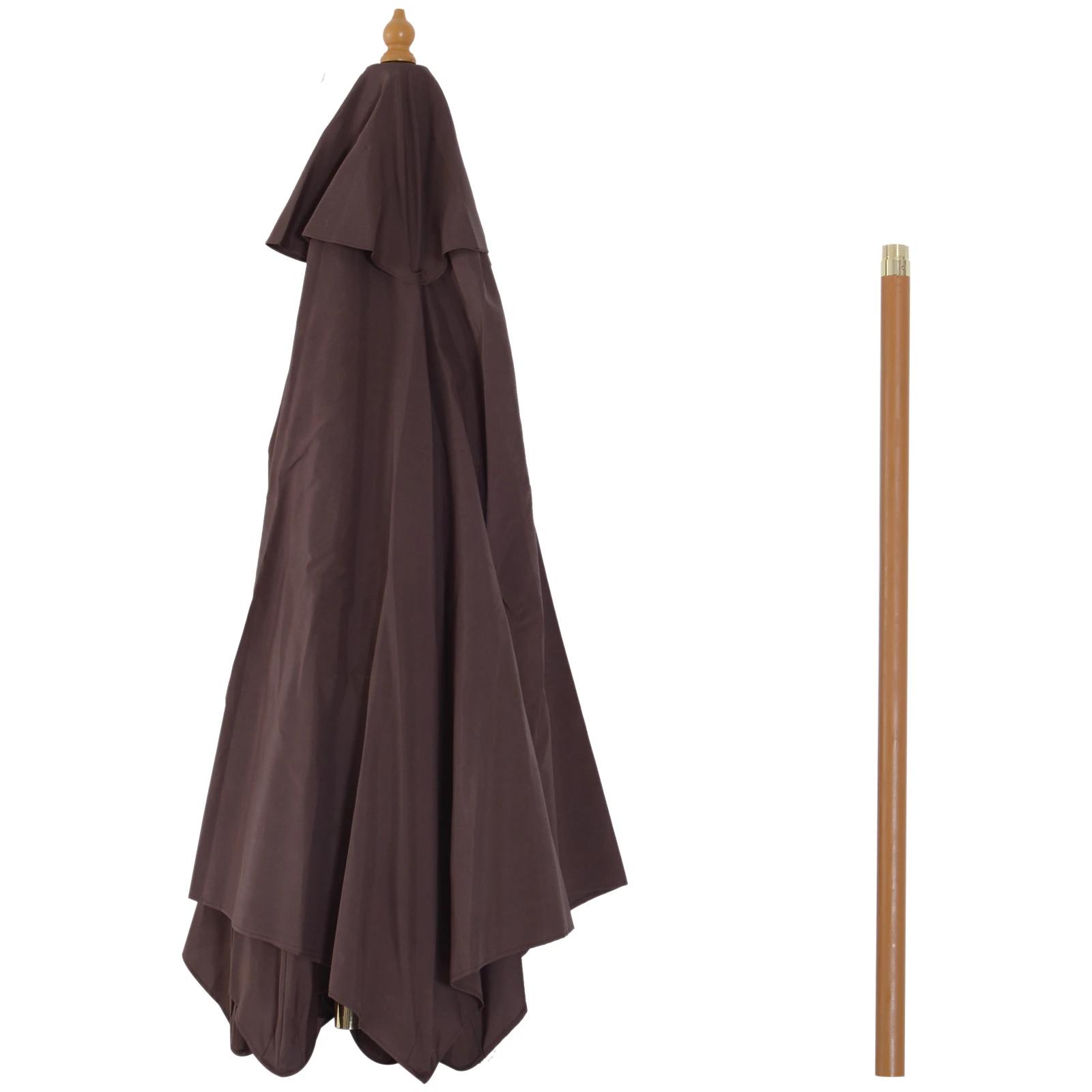 Chapéu de sol ø250x230cm chapéu de sol com mastro de madeira com 6 hastes sistema de polia com fixação para jardim pátio terraço marrom