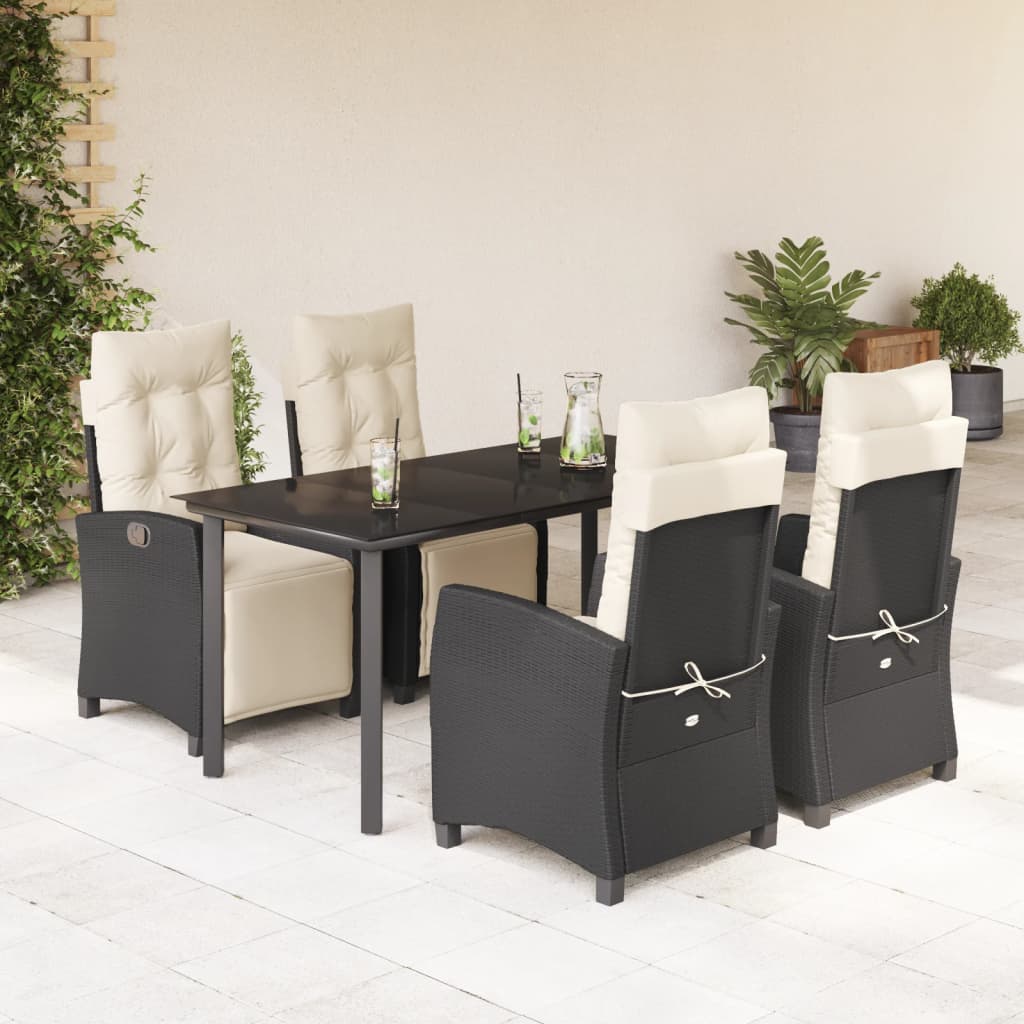 5 Pcs conjunto de jantar p/ jardim c/ almofadões vime PE preto