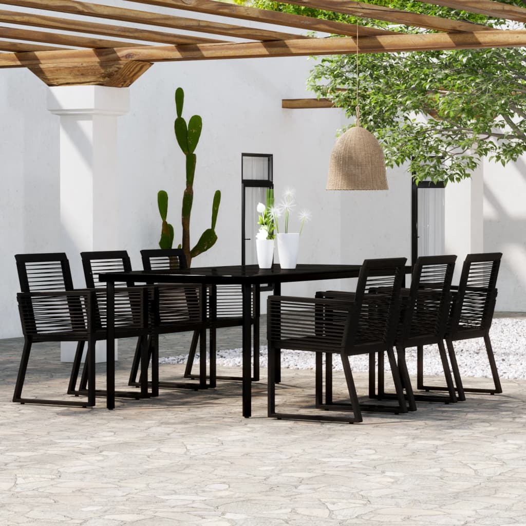 7 Pcs conjunto de jantar para jardim preto