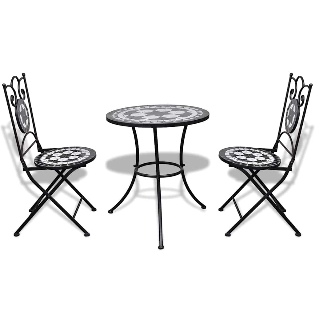 Conjunto bistrô azulejos de cerâmica 3 pcs preto e branco
