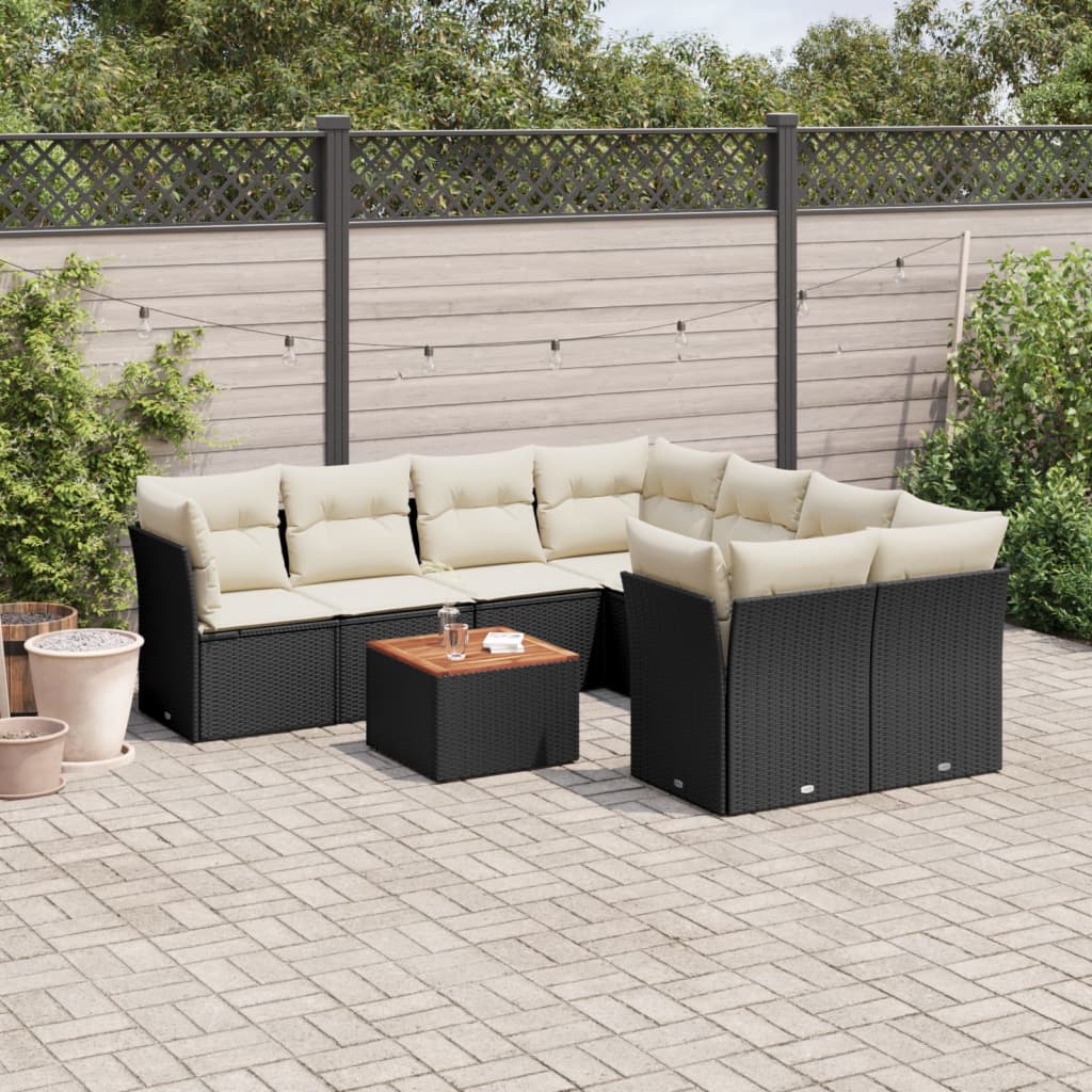 9 Pcs conjunto de sofás p/ jardim c/ almofadões vime PE preto