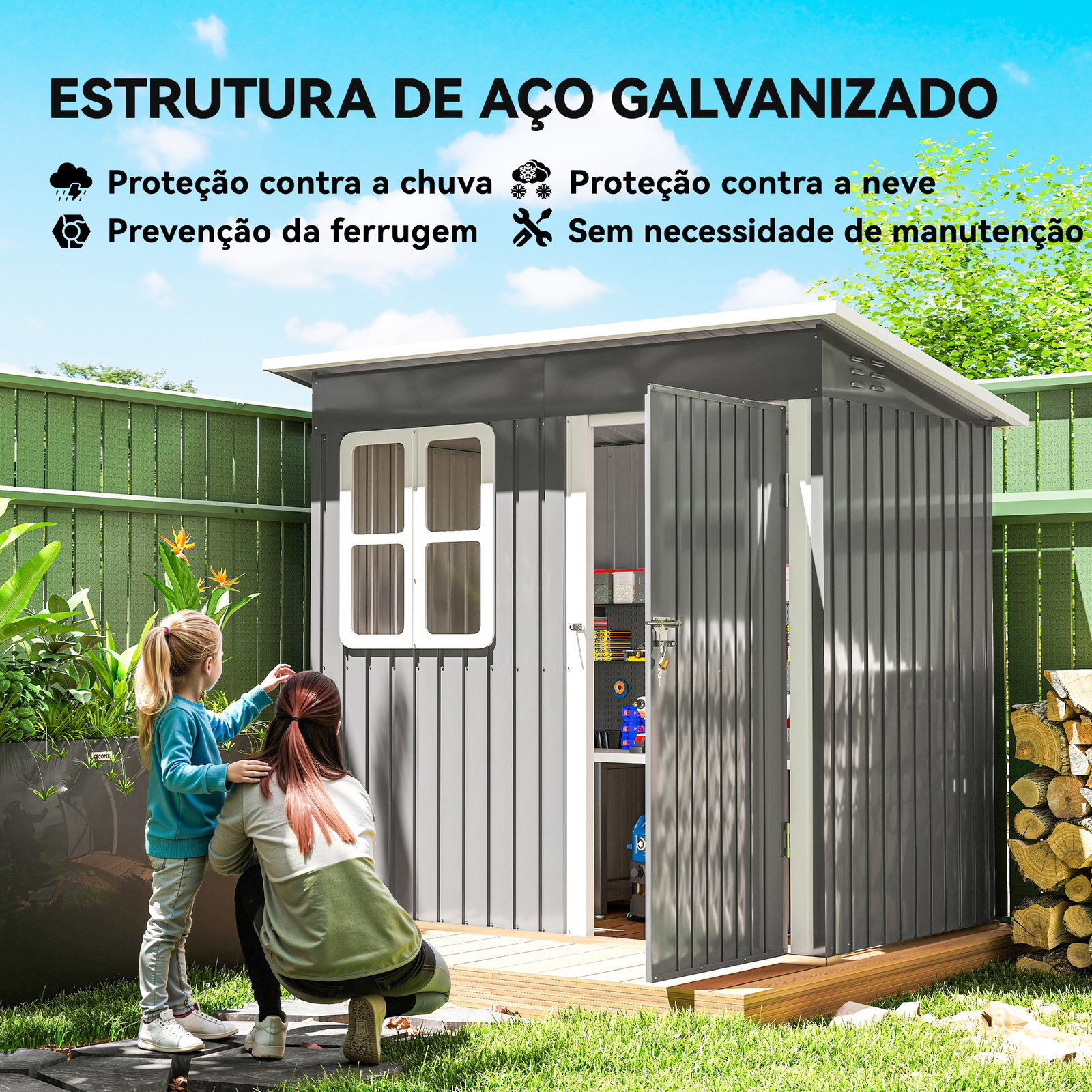 Abrigo de jardim exterior 2,55 m² 221x133x190 cm com janela porta com fechadura e ventilações cinzento escuro