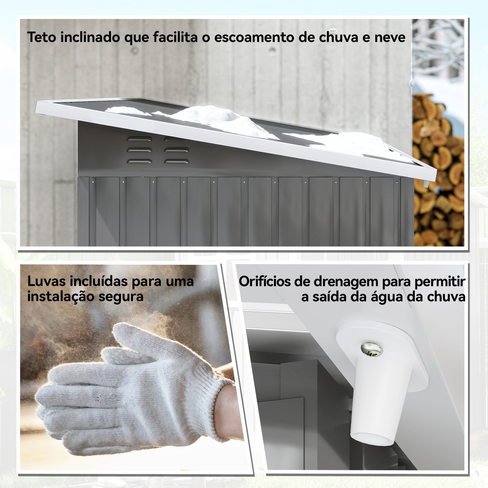 Abrigo de jardim exterior 2,55 m² 221x133x190 cm com janela porta com fechadura e ventilações cinzento escuro
