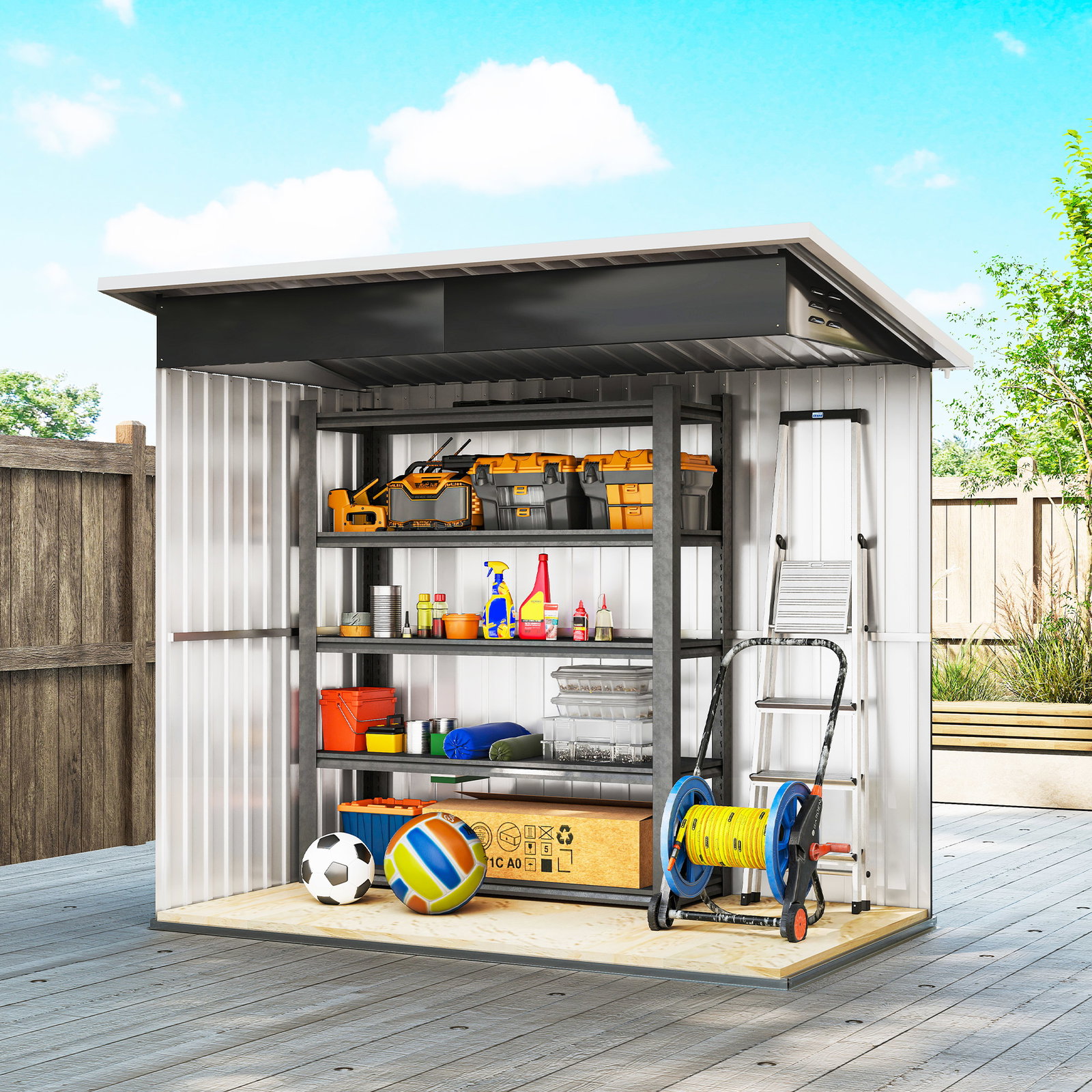 Abrigo de jardim exterior 2,55 m² 221x133x190 cm com janela porta com fechadura e ventilações cinzento escuro