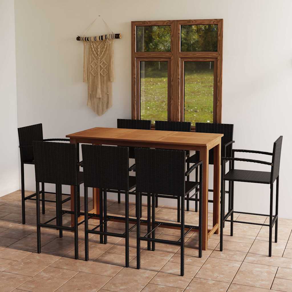 9 Pcs conjunto de bar para jardim preto