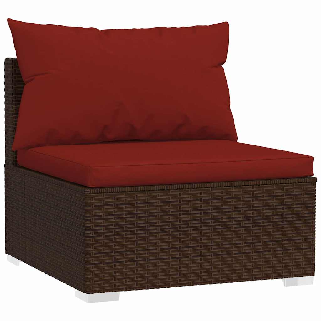 5 Pcs conjunto lounge jardim c/ almofadões vime PE castanho