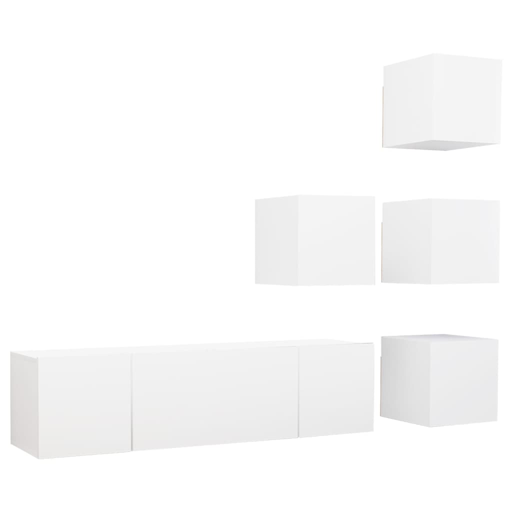 6 Pcs conjunto de móveis de TV contraplacado branco