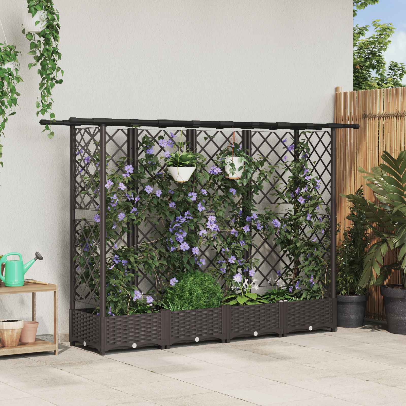 Cama elevada com treliça e telhado castanho 202,5 x 40 x 121 cm