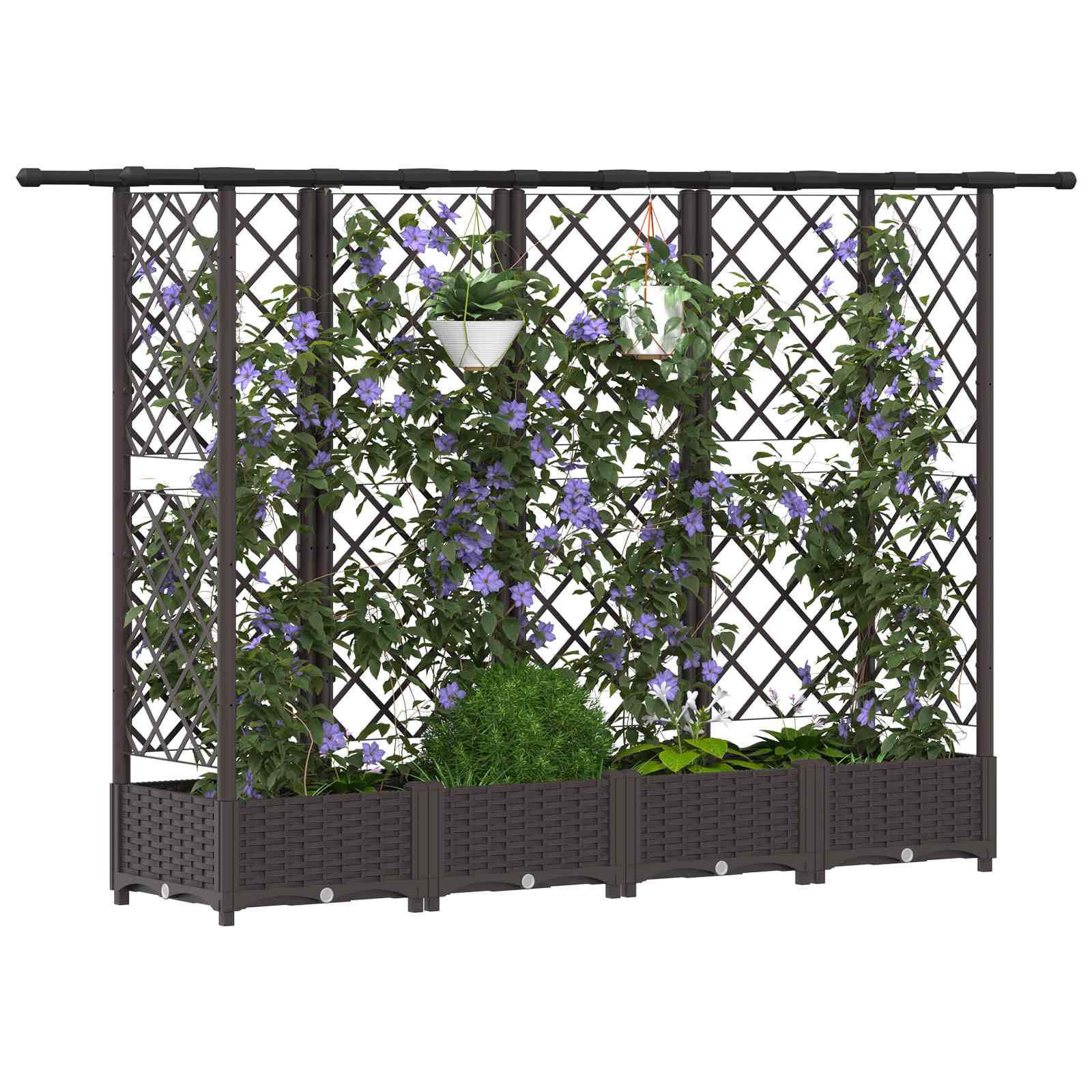 Cama elevada com treliça e telhado castanho 202,5 x 40 x 121 cm