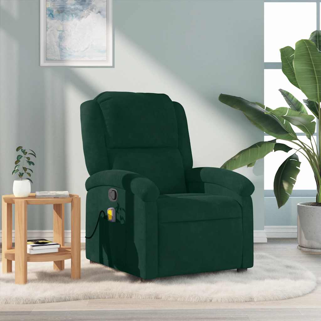 Poltrona de massagens reclinável veludo verde-escuro