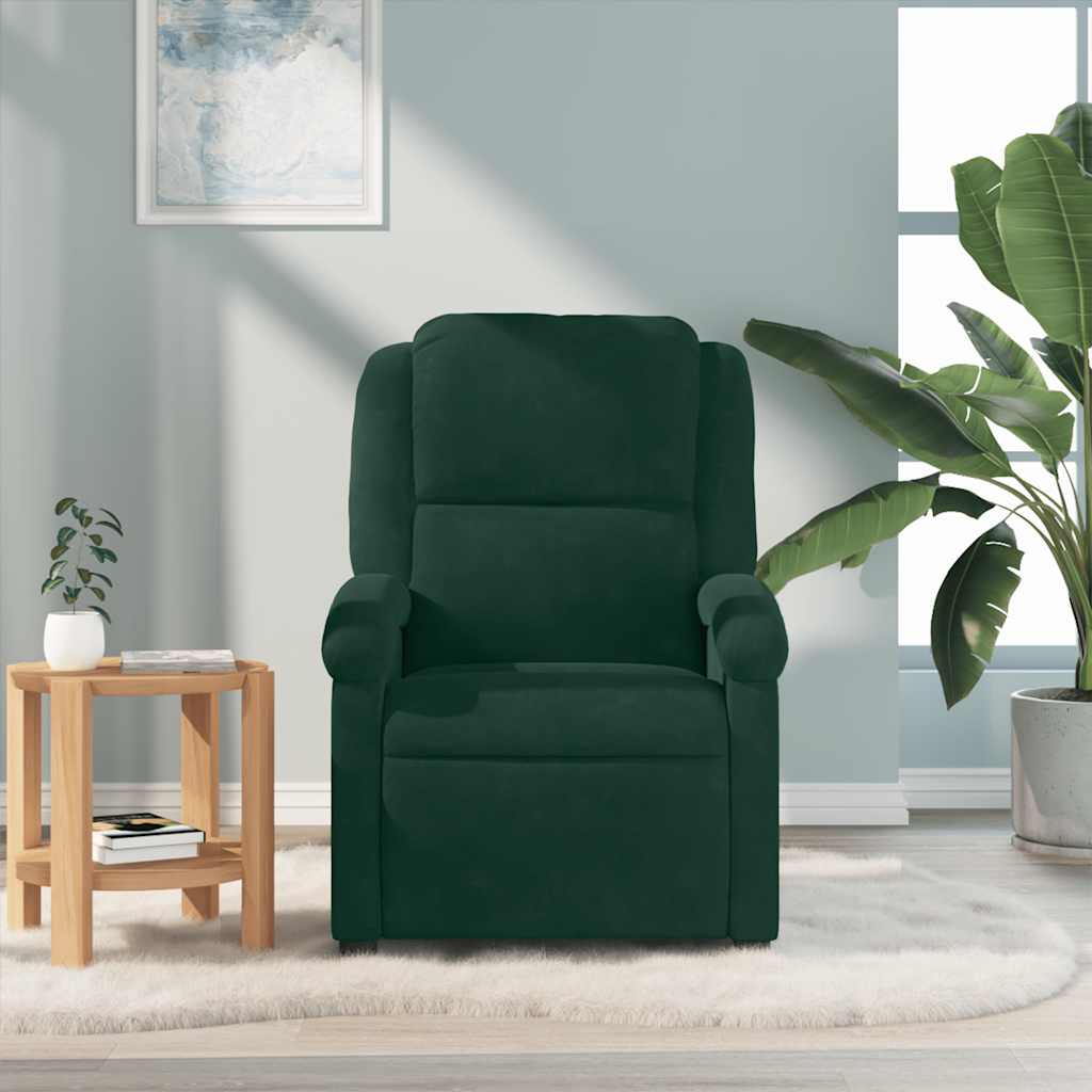Poltrona de massagens reclinável veludo verde-escuro