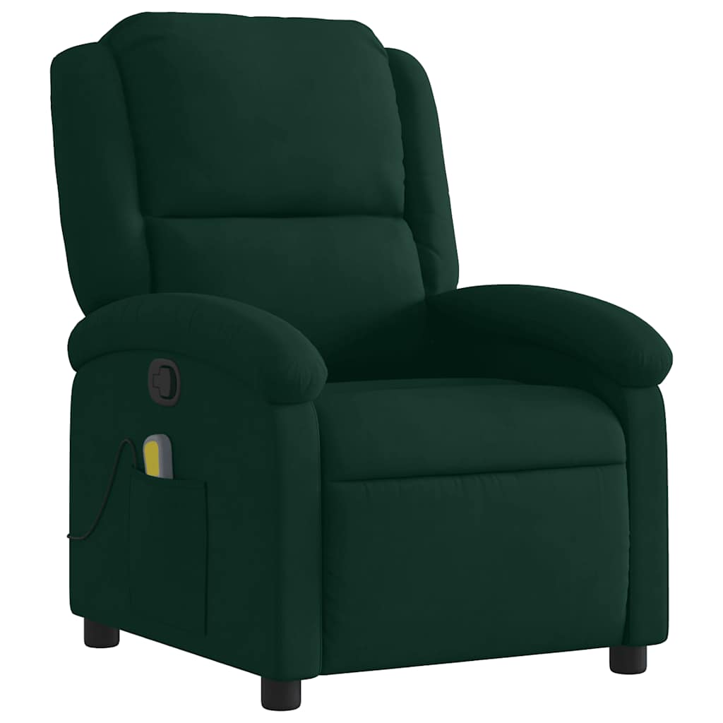Poltrona de massagens reclinável veludo verde-escuro