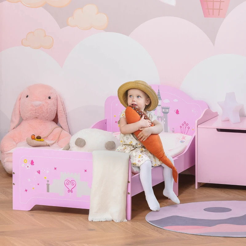 Cama infantil meninas c/ barreira de proteção 143x73 cm carga máx. 50kg para crianças acima de 3 anos rosa