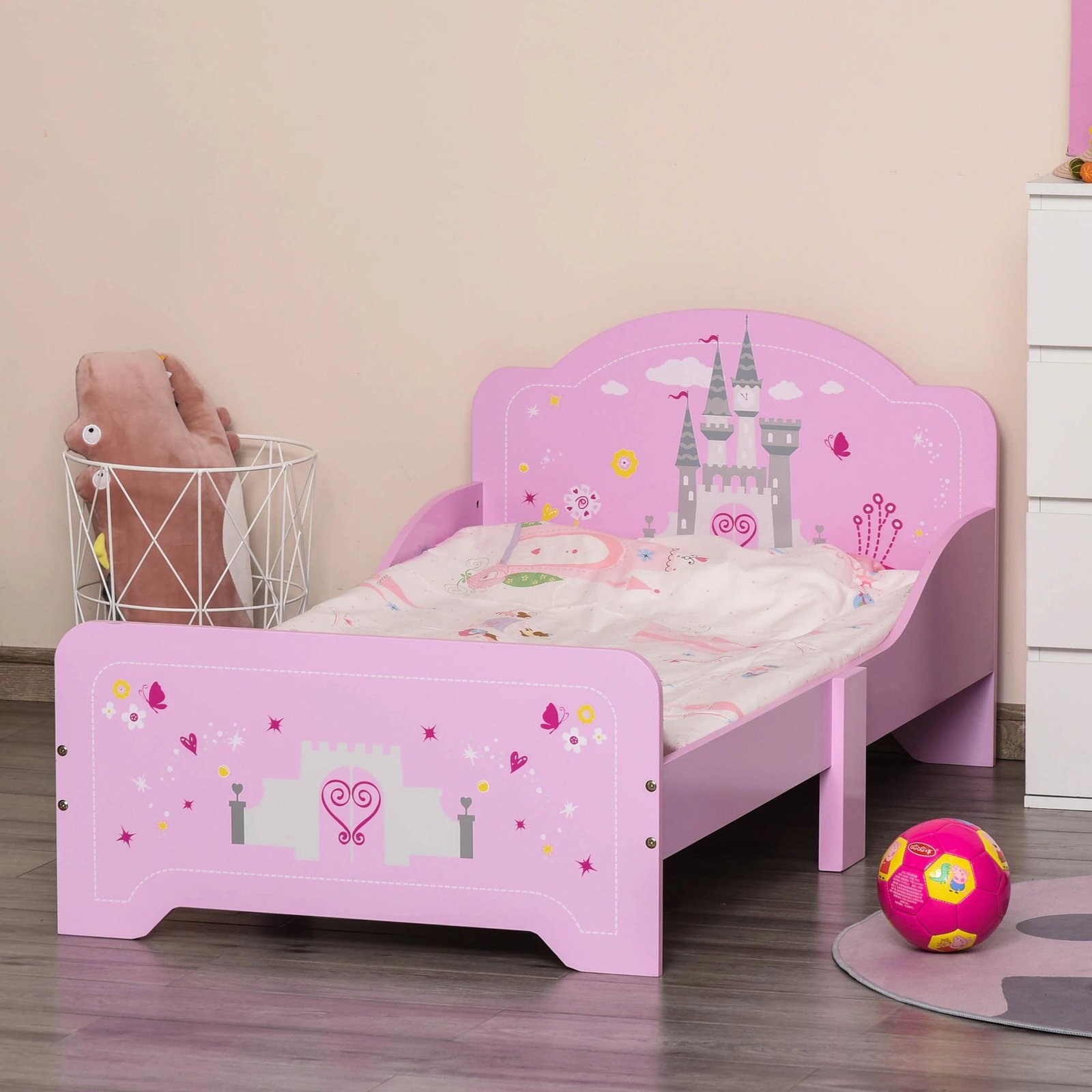 Cama infantil meninas c/ barreira de proteção 143x73 cm carga máx. 50kg para crianças acima de 3 anos rosa