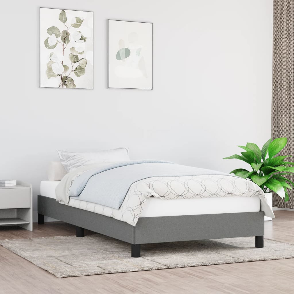 Estrutura de cama sem colchão 100x200 cm tecido cinzento-escuro
