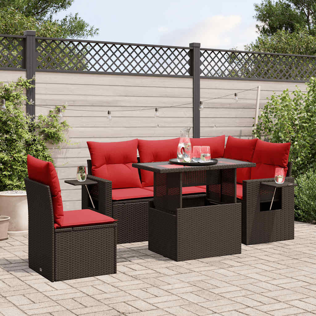 Conjunto de sofá de jardim com 6 peças e almofadas em rattan sintético marrom