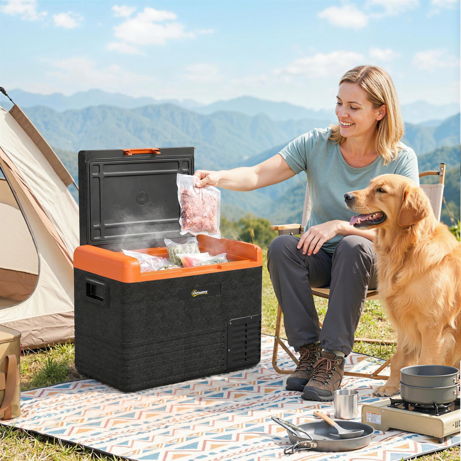 Geleira portátil elétrica 40l 12v/24v até -20°c mini geleira com ecrã LED tátil para campismo viagens 58,7x36,5x43,8 cm preto