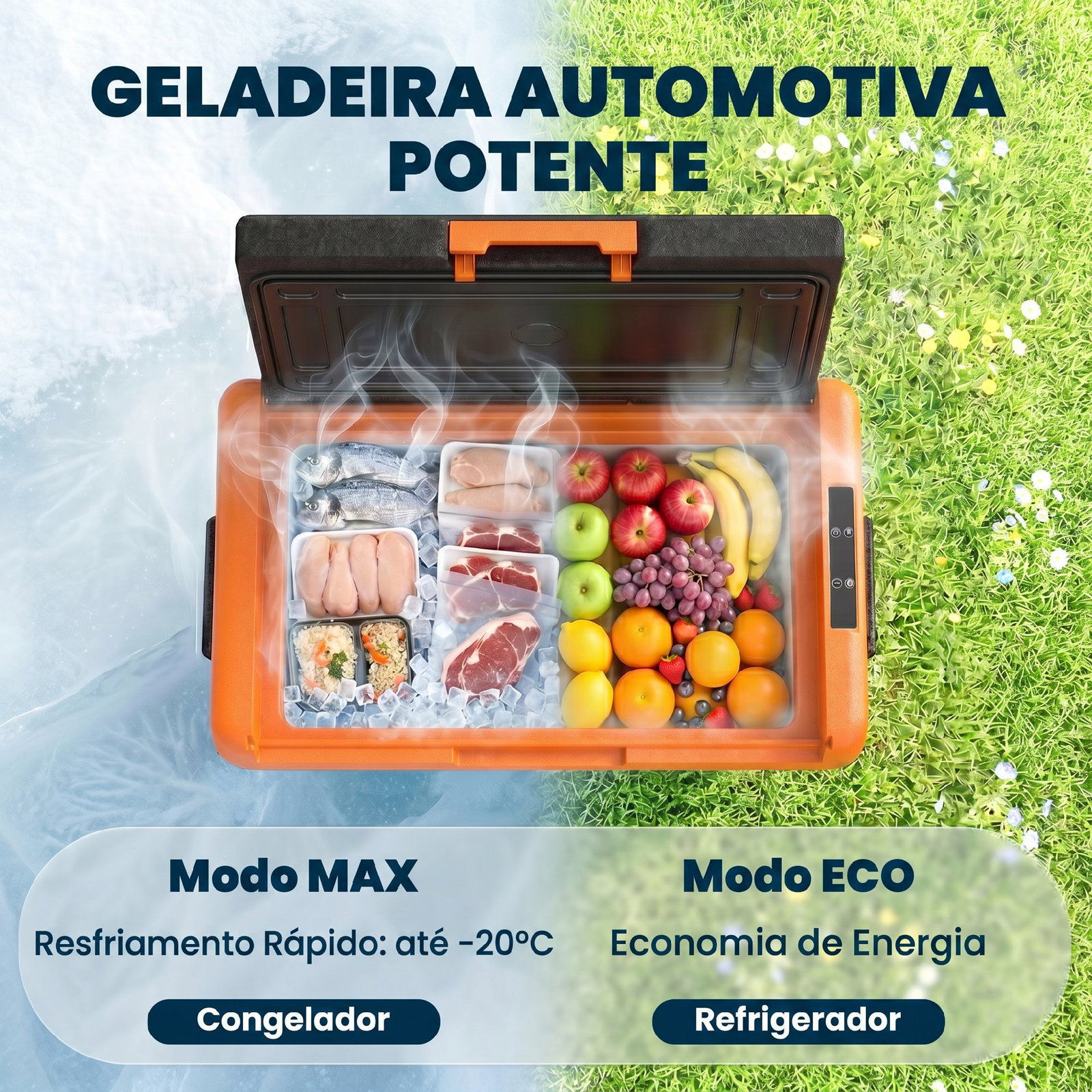 Geleira portátil elétrica 40l 12v/24v até -20°c mini geleira com ecrã LED tátil para campismo viagens 58,7x36,5x43,8 cm preto