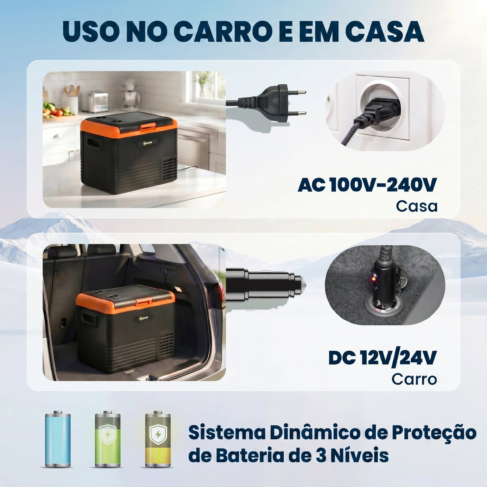 Geleira portátil elétrica 40l 12v/24v até -20°c mini geleira com ecrã LED tátil para campismo viagens 58,7x36,5x43,8 cm preto