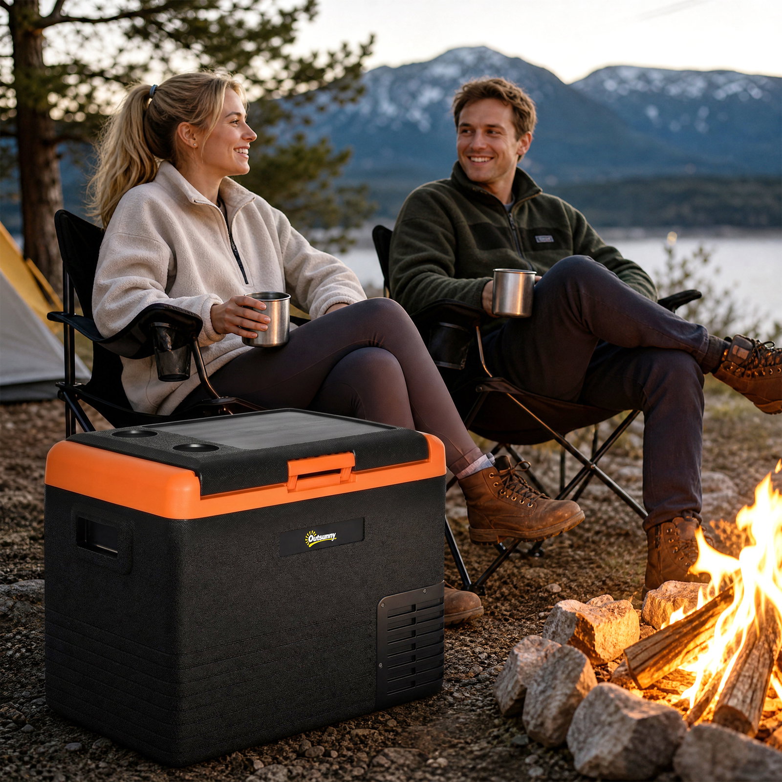 Geleira portátil elétrica 40l 12v/24v até -20°c mini geleira com ecrã LED tátil para campismo viagens 58,7x36,5x43,8 cm preto