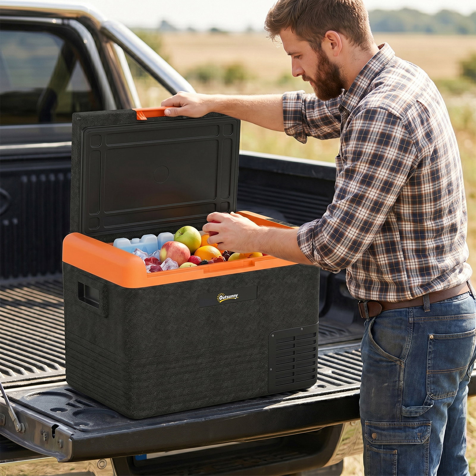 Geleira portátil elétrica 40l 12v/24v até -20°c mini geleira com ecrã LED tátil para campismo viagens 58,7x36,5x43,8 cm preto