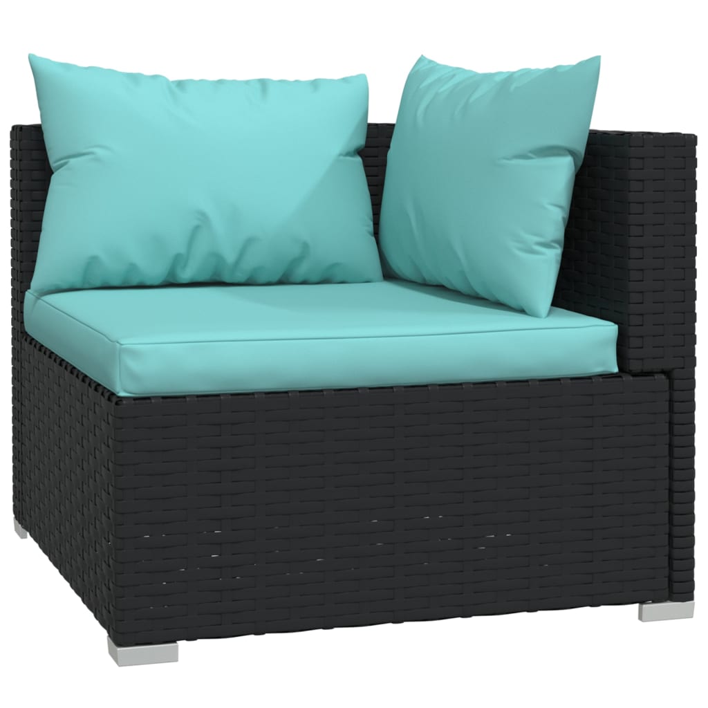 6 Pcs conjunto lounge de jardim c/ almofadões vime PE preto