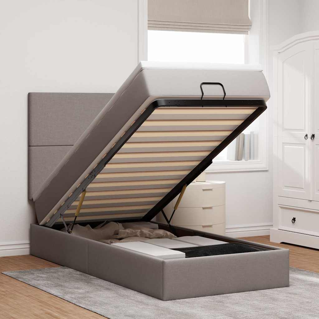 Cama otomana com colchão 90x200 cm tecido cinza
