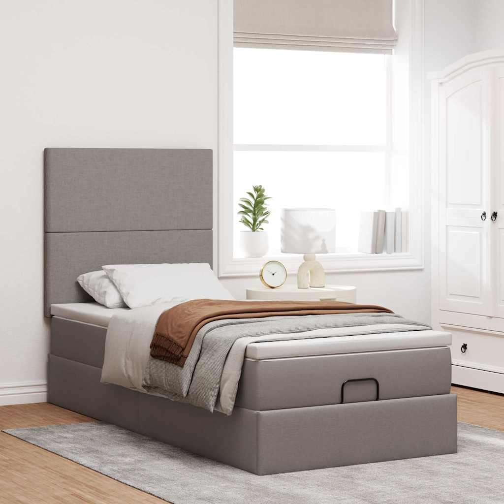 Cama otomana com colchão 90x200 cm tecido cinza
