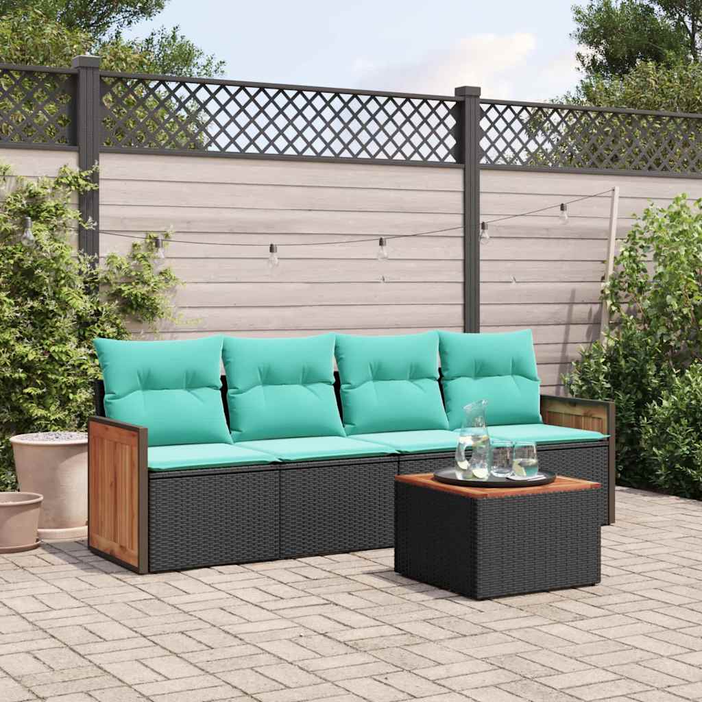 Conjunto de sofá de jardim de 5 peças com almofadas em rattan sintético preto