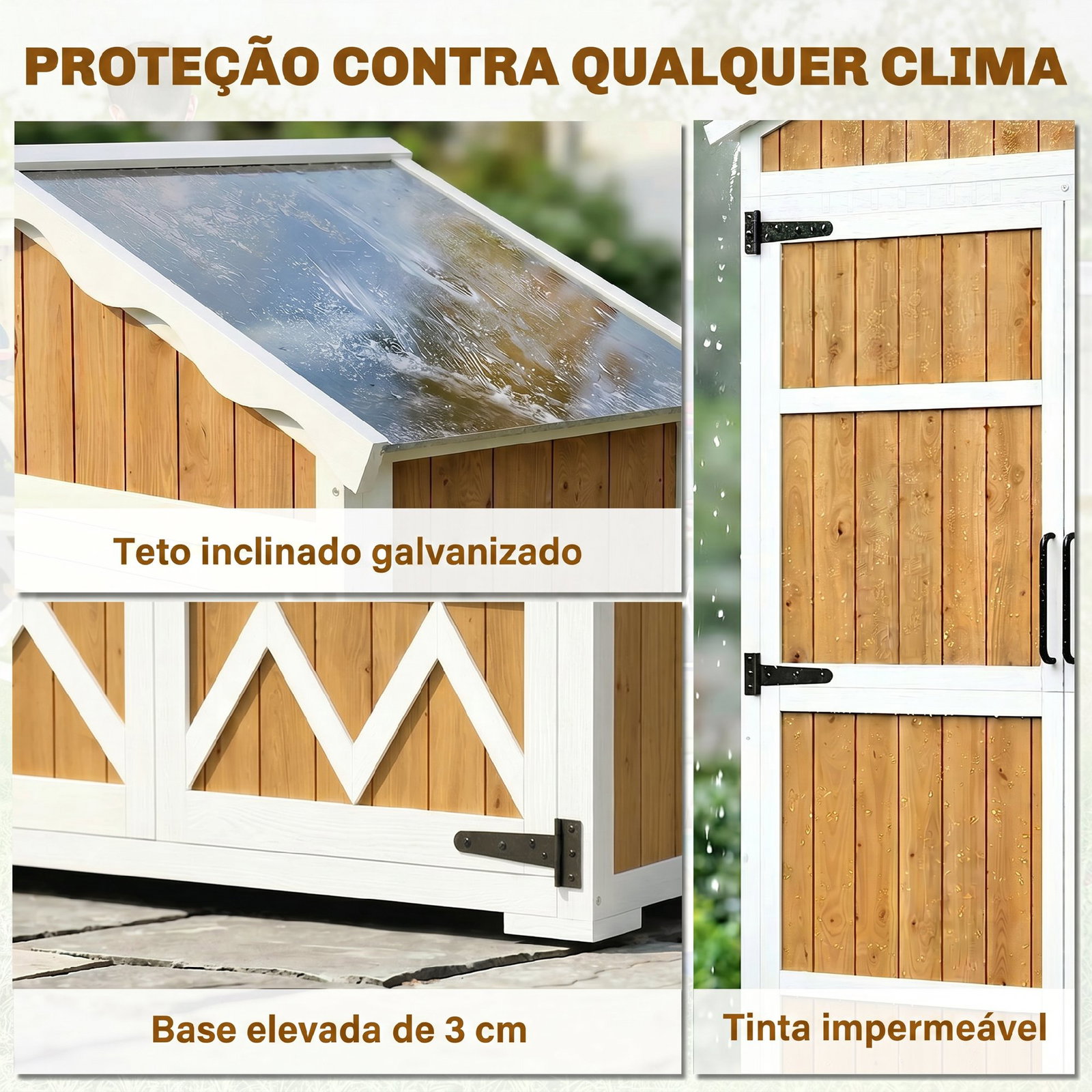 Armário de jardim de madeira 105x55x179 cm abrigo de exterior com portas 4 prateleiras extraíveis teto metal galvanizado madeira