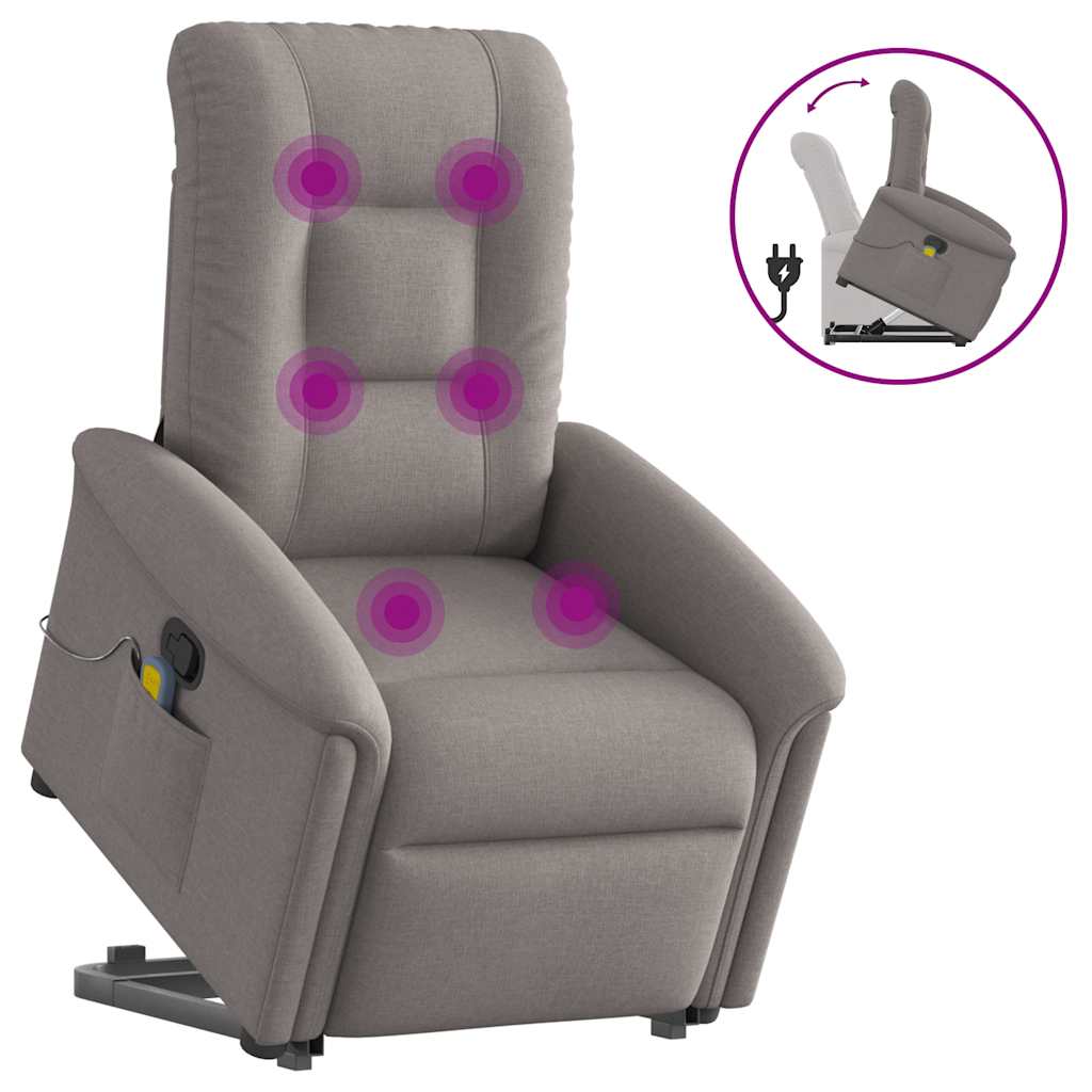 Poltrona elevatória de massagens tecido cinzento-acastanhado
