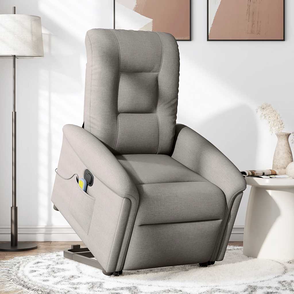 Poltrona elevatória de massagens tecido cinzento-acastanhado
